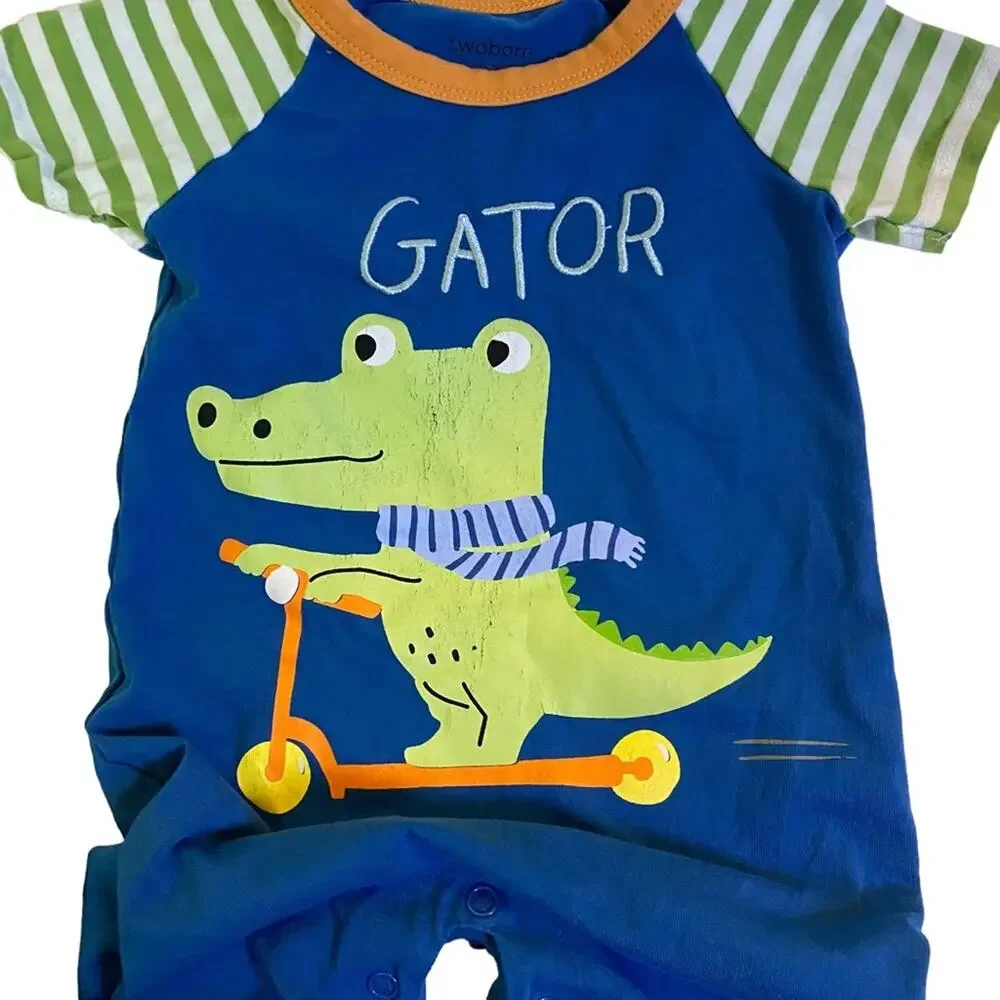 Two Born Later Gator Twin Baby One Piece Bodysuit Set Size 3-6 Months
